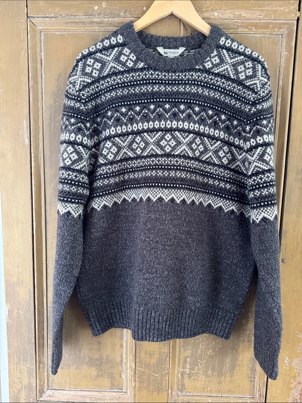 Men's Crewneck 15%  Wool Sweater in Grey and White